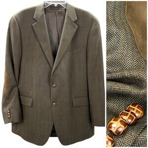 Ralph Lauren Sport Coat Mens 44R Herringbone WOOL TWEED Blazer Jacket Elbow Patc
